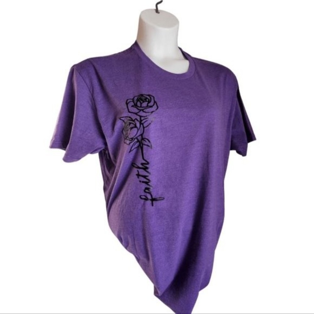 Faith Stem Rose Design in black on purple next level tshirt size XL